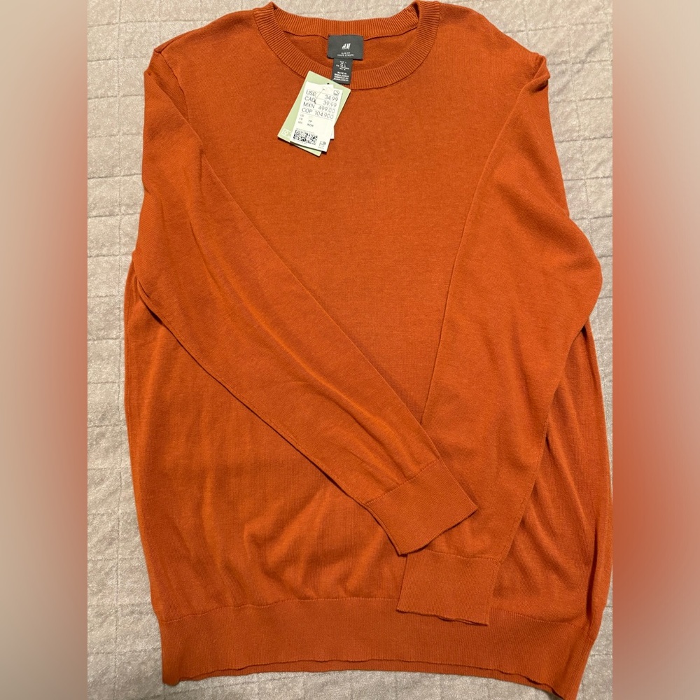 H&M Orange Crew Neck Sweater Soft Knit Autumn Essential